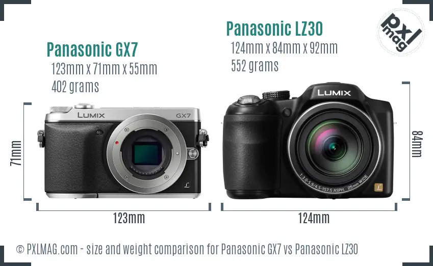 Panasonic GX7 vs Panasonic LZ30 size comparison