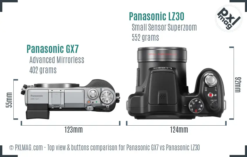 Panasonic GX7 vs Panasonic LZ30 top view buttons comparison