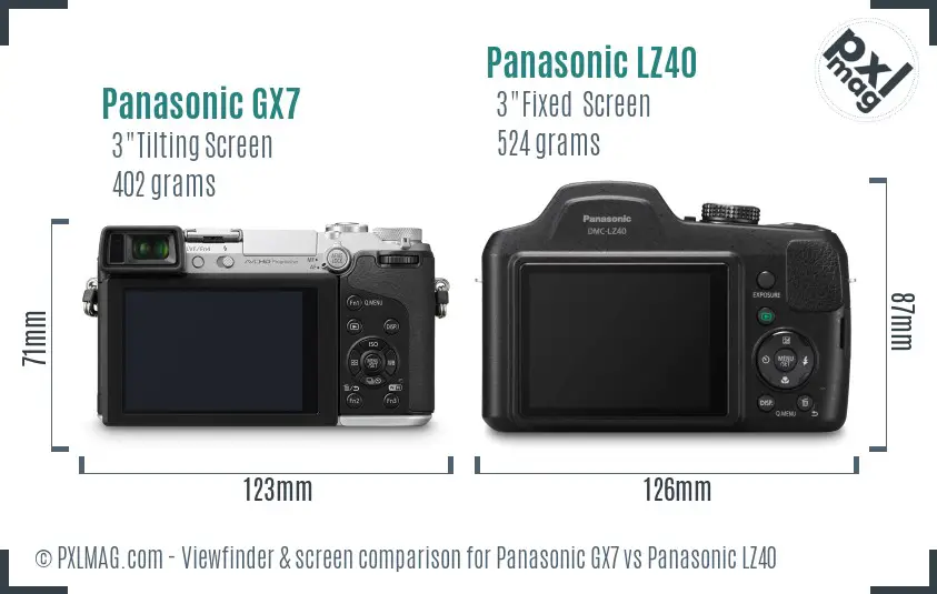 Panasonic GX7 vs Panasonic LZ40 Screen and Viewfinder comparison