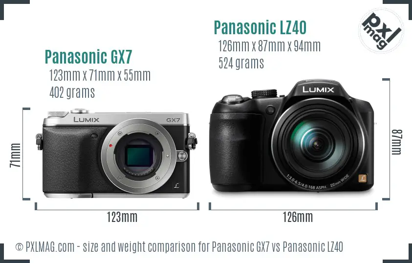 Panasonic GX7 vs Panasonic LZ40 size comparison