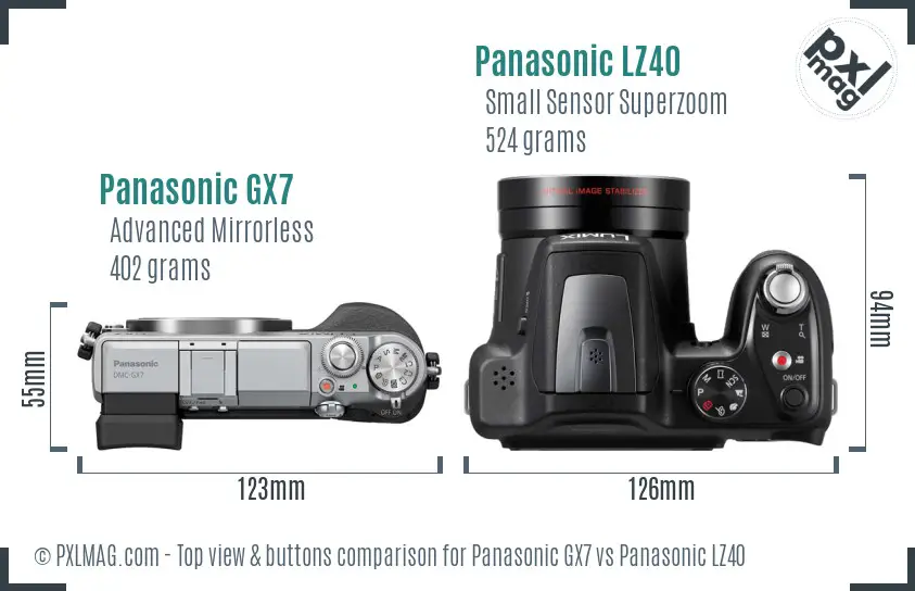 Panasonic GX7 vs Panasonic LZ40 top view buttons comparison