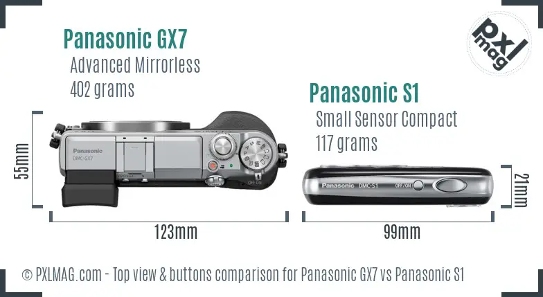 Panasonic GX7 vs Panasonic S1 top view buttons comparison