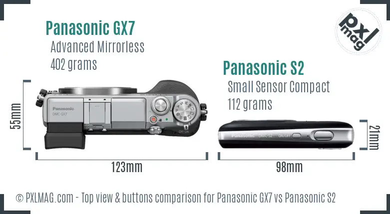 Panasonic GX7 vs Panasonic S2 top view buttons comparison