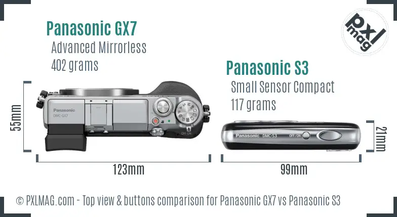 Panasonic GX7 vs Panasonic S3 top view buttons comparison