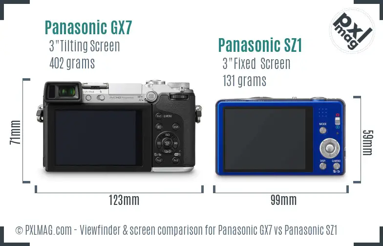 Panasonic GX7 vs Panasonic SZ1 Screen and Viewfinder comparison