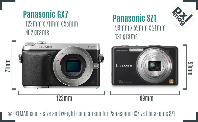 Panasonic GX7 vs Panasonic SZ1 size comparison