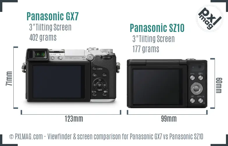 Panasonic GX7 vs Panasonic SZ10 Screen and Viewfinder comparison