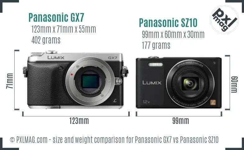 Panasonic GX7 vs Panasonic SZ10 size comparison