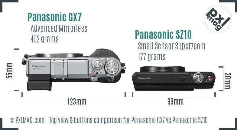 Panasonic GX7 vs Panasonic SZ10 top view buttons comparison