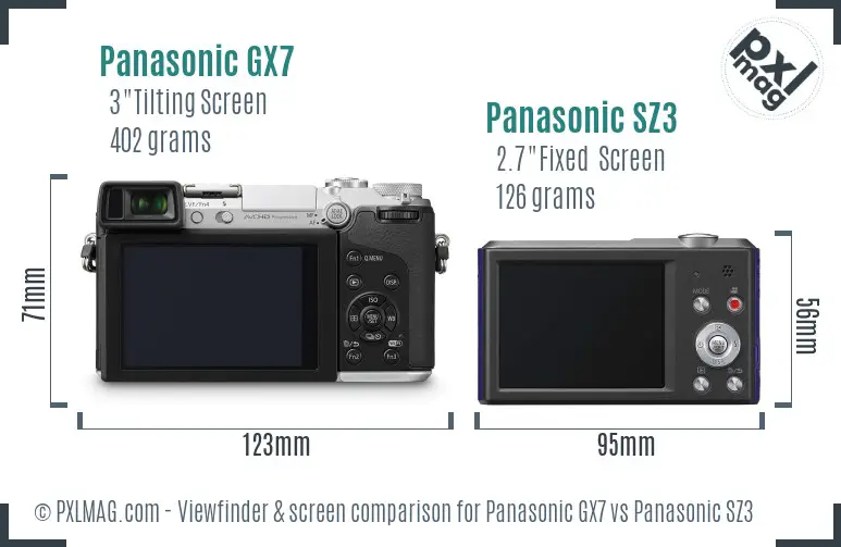 Panasonic GX7 vs Panasonic SZ3 Screen and Viewfinder comparison
