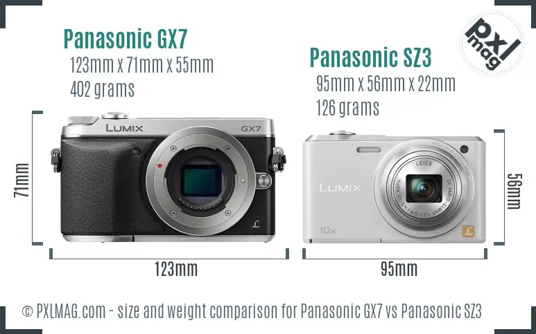 Panasonic GX7 vs Panasonic SZ3 size comparison