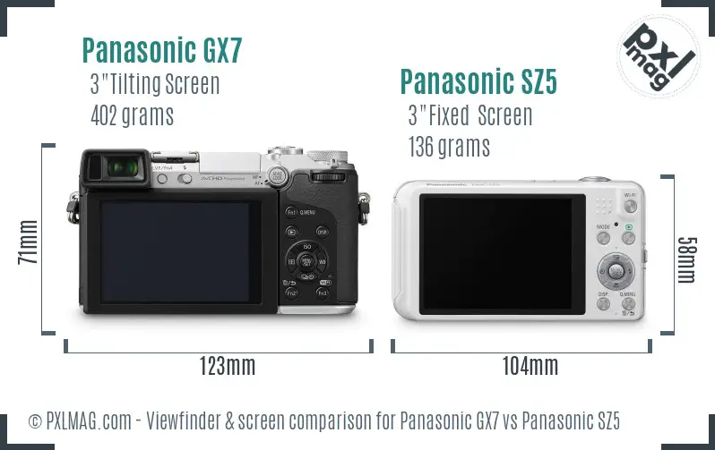 Panasonic GX7 vs Panasonic SZ5 Screen and Viewfinder comparison