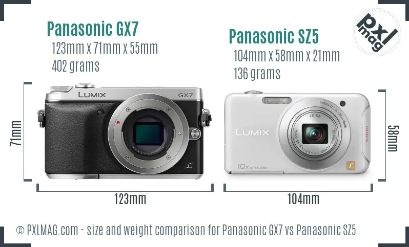 Panasonic GX7 vs Panasonic SZ5 size comparison