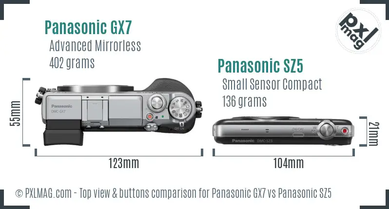 Panasonic GX7 vs Panasonic SZ5 top view buttons comparison