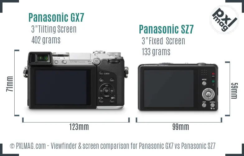 Panasonic GX7 vs Panasonic SZ7 Screen and Viewfinder comparison