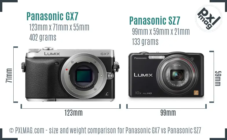 Panasonic GX7 vs Panasonic SZ7 size comparison