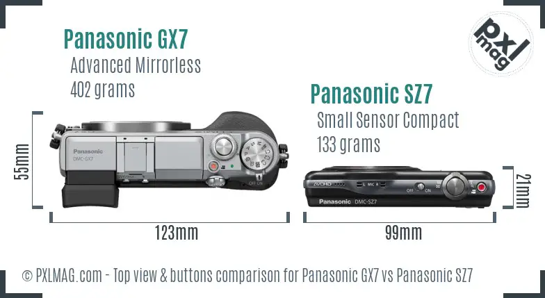 Panasonic GX7 vs Panasonic SZ7 top view buttons comparison