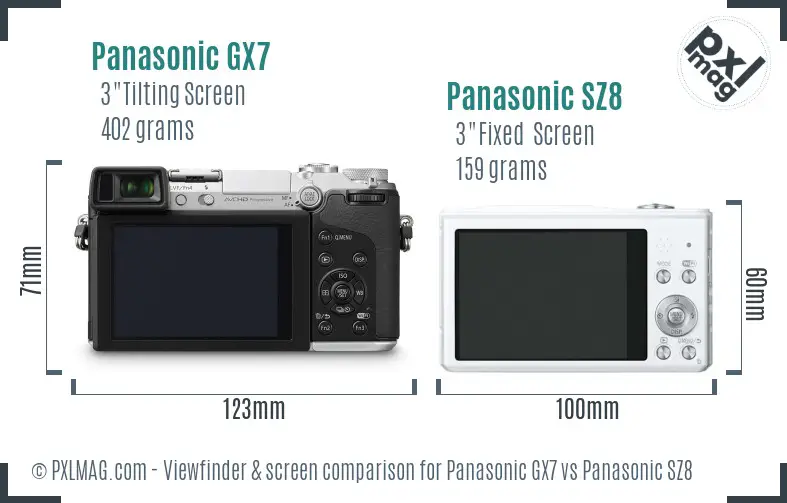 Panasonic GX7 vs Panasonic SZ8 Screen and Viewfinder comparison