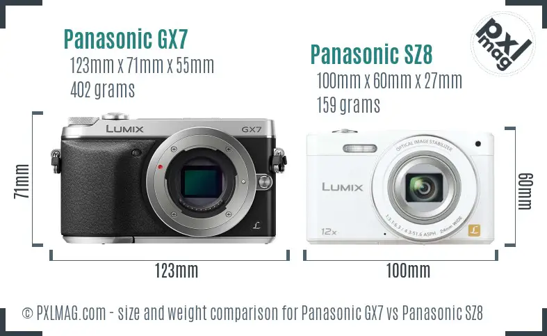 Panasonic GX7 vs Panasonic SZ8 size comparison