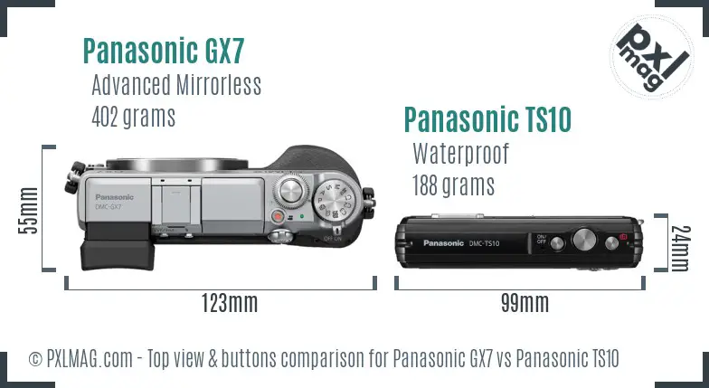 Panasonic GX7 vs Panasonic TS10 top view buttons comparison