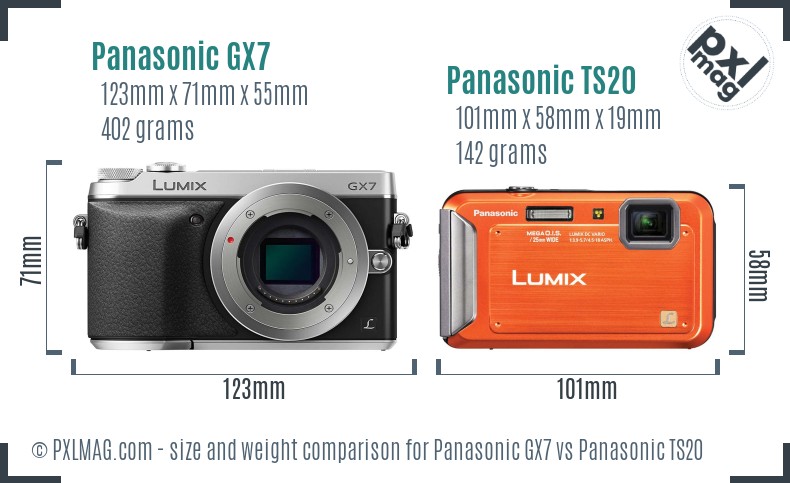 Panasonic GX7 vs Panasonic TS20 size comparison