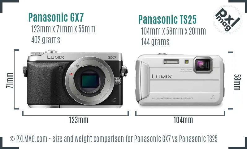 Panasonic GX7 vs Panasonic TS25 size comparison