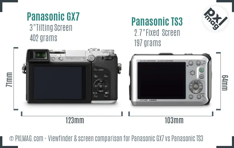 Panasonic GX7 vs Panasonic TS3 Screen and Viewfinder comparison