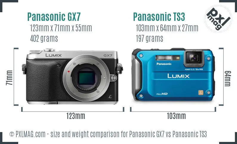 Panasonic GX7 vs Panasonic TS3 size comparison