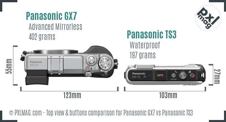 Panasonic GX7 vs Panasonic TS3 top view buttons comparison