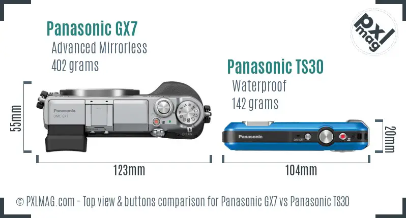 Panasonic GX7 vs Panasonic TS30 top view buttons comparison