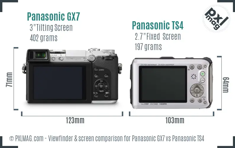 Panasonic GX7 vs Panasonic TS4 Screen and Viewfinder comparison