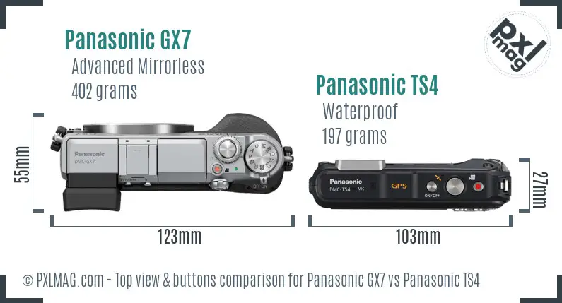 Panasonic GX7 vs Panasonic TS4 top view buttons comparison
