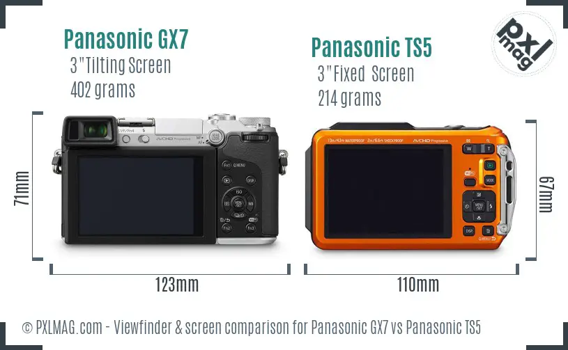Panasonic GX7 vs Panasonic TS5 Screen and Viewfinder comparison