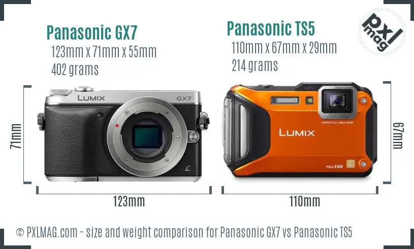 Panasonic GX7 vs Panasonic TS5 size comparison