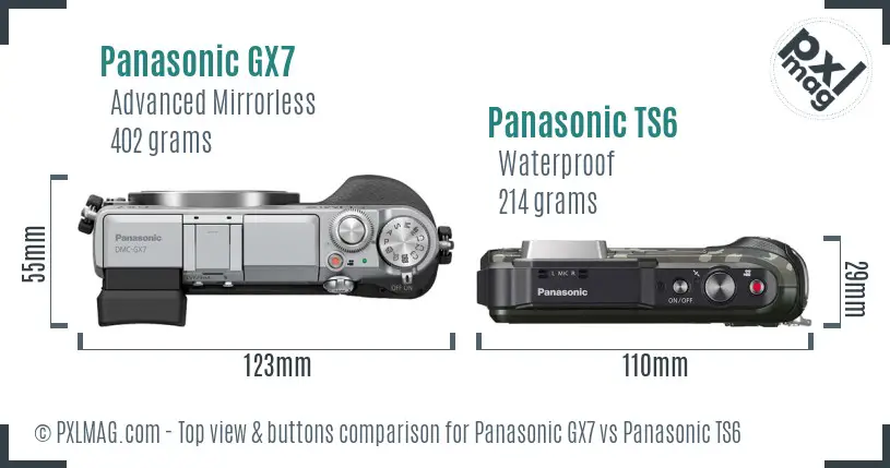 Panasonic GX7 vs Panasonic TS6 top view buttons comparison