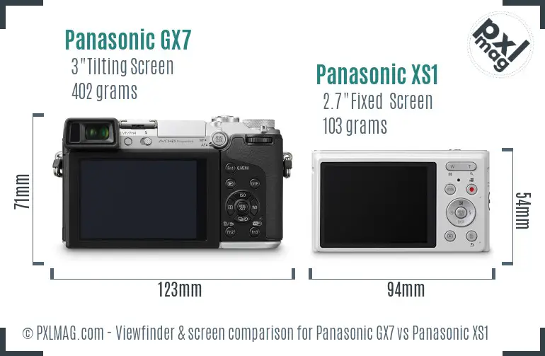 Panasonic GX7 vs Panasonic XS1 Screen and Viewfinder comparison