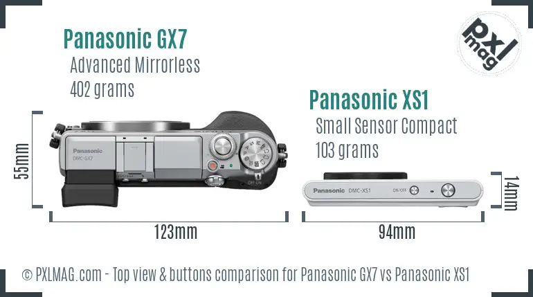 Panasonic GX7 vs Panasonic XS1 top view buttons comparison