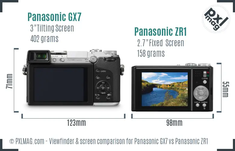 Panasonic GX7 vs Panasonic ZR1 Screen and Viewfinder comparison