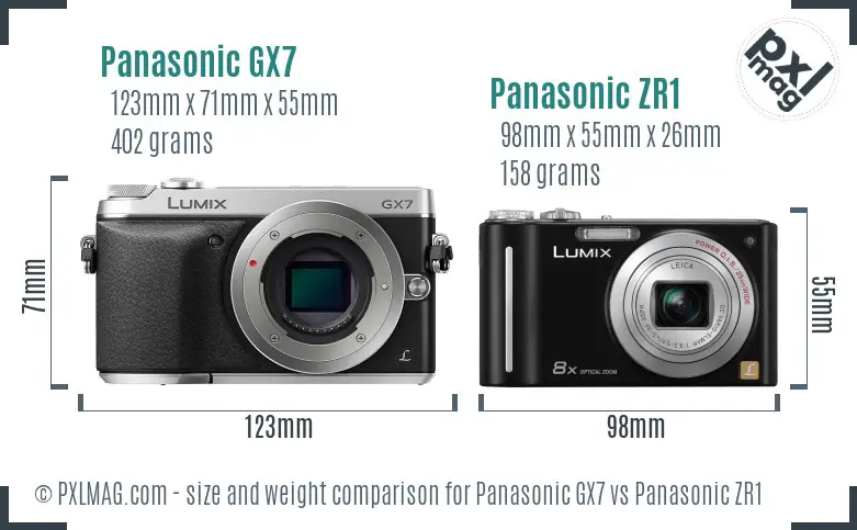 Panasonic GX7 vs Panasonic ZR1 size comparison