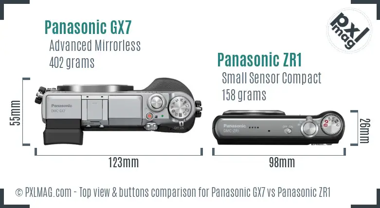 Panasonic GX7 vs Panasonic ZR1 top view buttons comparison