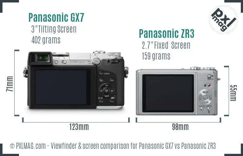 Panasonic GX7 vs Panasonic ZR3 Screen and Viewfinder comparison