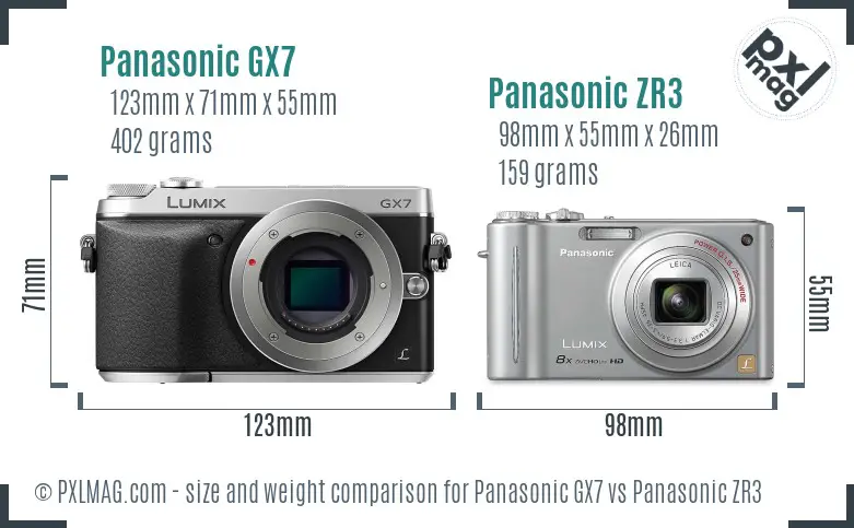 Panasonic GX7 vs Panasonic ZR3 size comparison