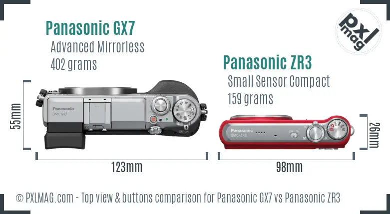 Panasonic GX7 vs Panasonic ZR3 top view buttons comparison