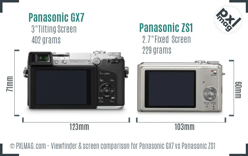 Panasonic GX7 vs Panasonic ZS1 Screen and Viewfinder comparison