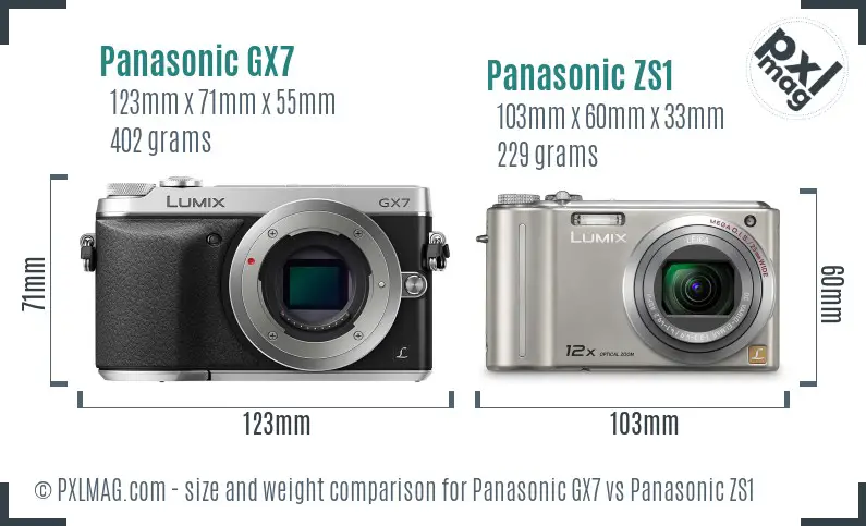 Panasonic GX7 vs Panasonic ZS1 size comparison