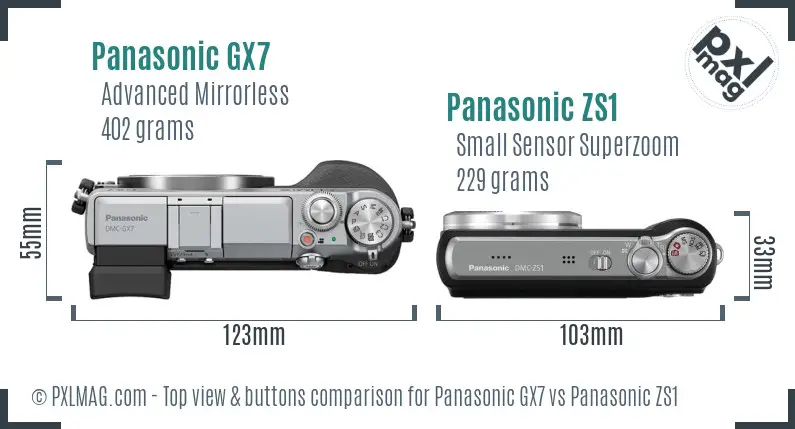 Panasonic GX7 vs Panasonic ZS1 top view buttons comparison