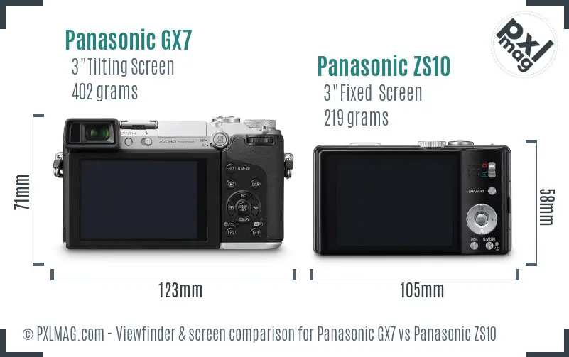 Panasonic GX7 vs Panasonic ZS10 Screen and Viewfinder comparison