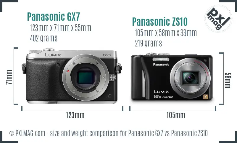Panasonic GX7 vs Panasonic ZS10 size comparison
