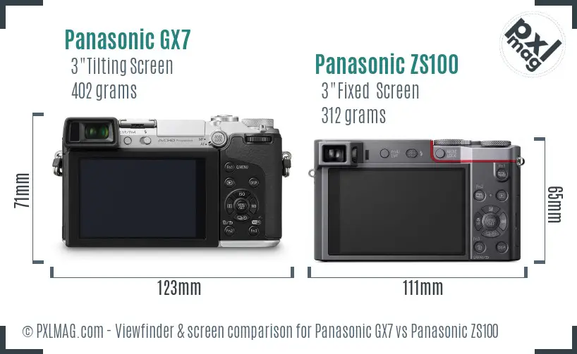 Panasonic GX7 vs Panasonic ZS100 Screen and Viewfinder comparison