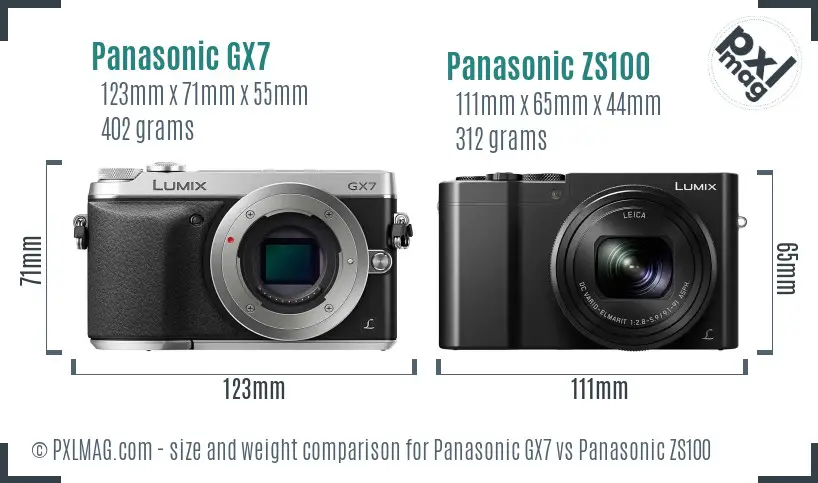 Panasonic GX7 vs Panasonic ZS100 size comparison